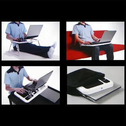 Mesa Portátil Notebook Laptop Plegable Con Ventiladores Color Blanco Con Negro