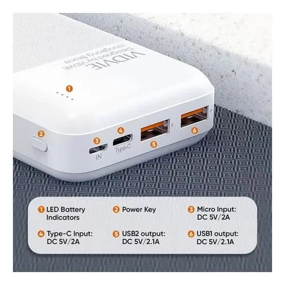 Cargador Portátil Power Bank Batería Externa 20000mah Vidvie Color Blanco