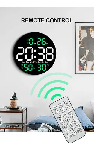 Reloj De Pared Digital Redondo Led + Control Remoto