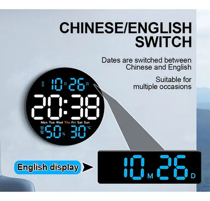 Reloj De Pared Digital Led Redondo Con Control Remoto Estructura Blanco Fondo Negro