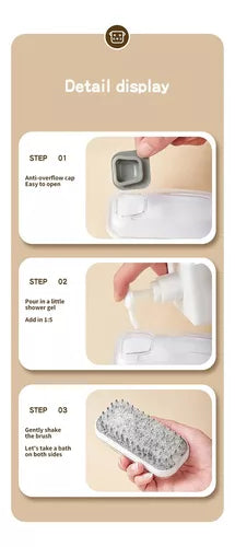 Cepillo De Baño Perro Gato Silicona Con Dispensador Champú Color Blanco