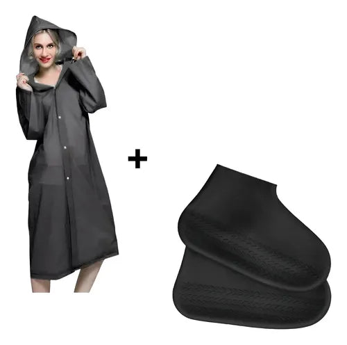 Cubre Zapatos Antideslizante+poncho Impermeable Con Capucha