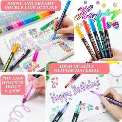 Set 24 Marcadores Rotuladores Doble Línea Metalizados De Gel