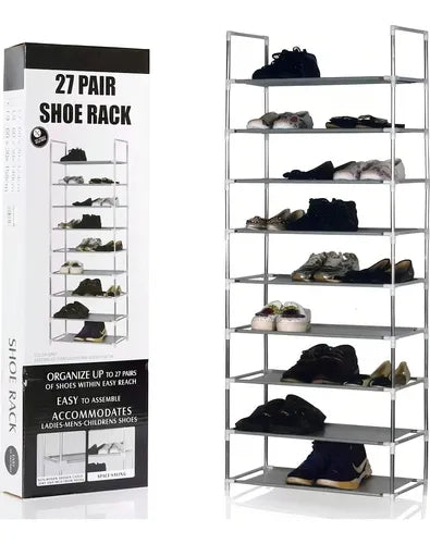 Zapatero Estante 27 Pares 9 Niveles Metálica Y Plástico Plateado