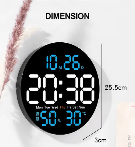 Reloj De Pared Digital Redondo Led + Control Remoto