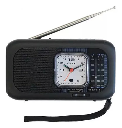 Radio Portátil Fm/am 3 Bandas Con Reloj Linterna Color Negro
