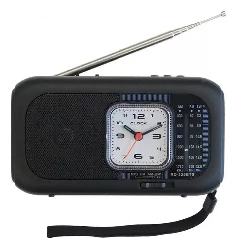 Radio Portátil Fm/am 3 Bandas Con Reloj Linterna Color Negro