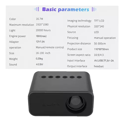 Proyector mini Genérica proyector 20000lm negro 220V