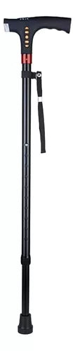 Bastón Ajustable Luz Led Linterna Alarma Radio Fm Mp3 Color Negro