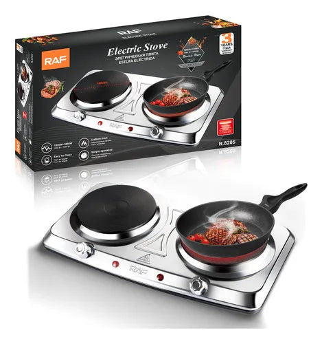 Encimera Eléctrica Acero 2 Platos 1000w+1000w Raf R.8205