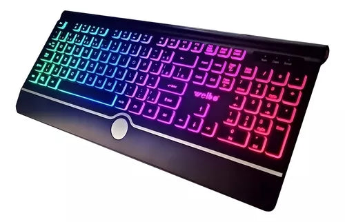 Teclado gamer Weibo QWERTY color negro con luz RGB