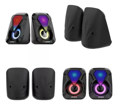 Parlantes Led Rgb Multimedia Para Pc Gamer Speaker E-1053 Color Negro