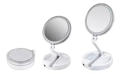 Espejo Para Maquillaje Luz Led Plegable Aumento 10x Redondo Color del marco Blanco