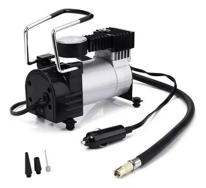 Compresor Aire Metalico Vehiculo 12v Auto Moto Color Plateado