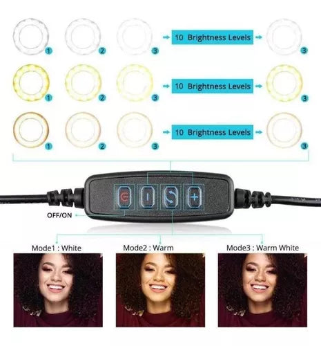 Aro De Luz Led+espejo De Maquillaje+soporte De Celular 3en1 Color de la estructura Rosa claro