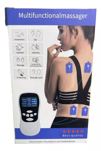 Masajeador Tens Electroestimulador 4 Parches Alivia El Dolor Color Blanco