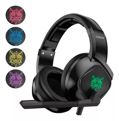 Audífonos Gamer Diadema inalámbrica Onikuma K19 negro Gaming headset con microfono con luz rgb LED para Xbox Ps4 Pc