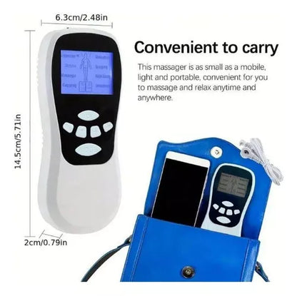 Masajeador Tens Electroestimulador 4 Parches Alivia El Dolor Color Blanco