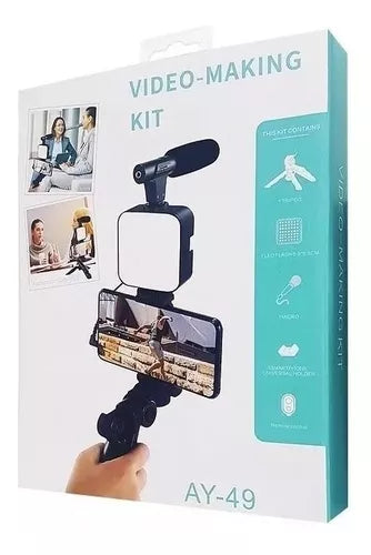 Kit De Creación Transmisión De Videos Soporte Luz Micrófono