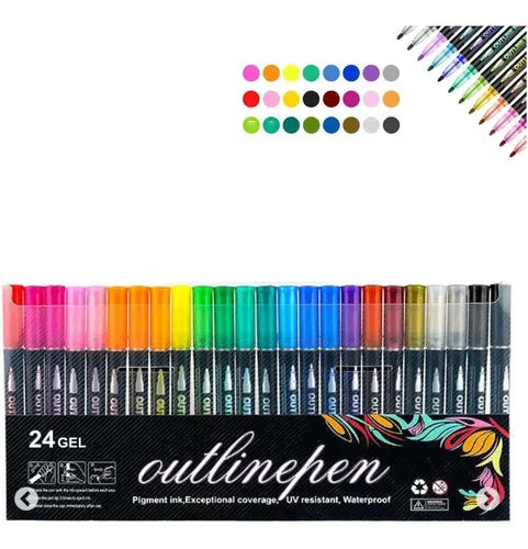 Set 24 Marcadores Rotuladores Doble Línea Metalizados De Gel