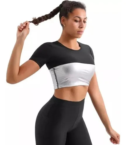 Polera Con Mangas Efecto Sauna Látex Por Dentro Térmica Faja