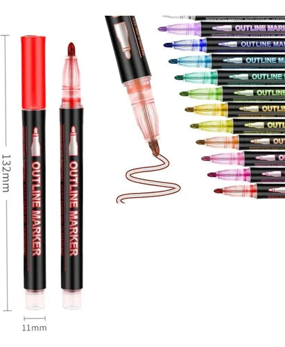 Set 24 Marcadores Rotuladores Doble Línea Metalizados De Gel