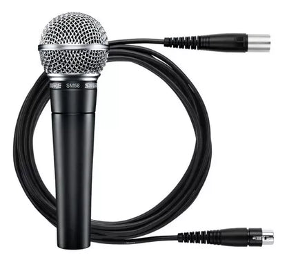 Micrófono Vocal Profesional Sm58 Dinámico Cardioide Karaoke Color Negro Con Plateado