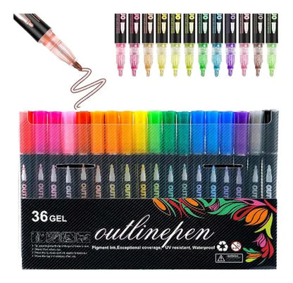 Set 36 Marcadores Rotuladores Doble Línea Metalizados De Gel