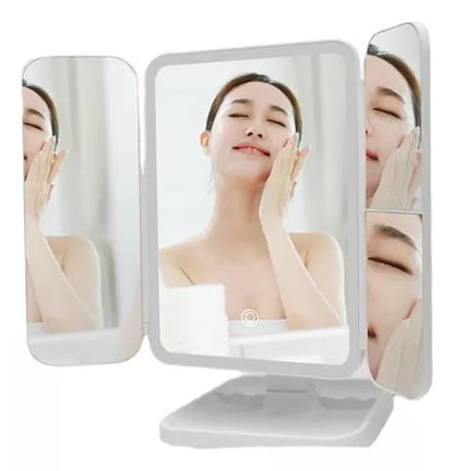 Espejo Iluminado Para Maquillaje Espejo De Tocador Plegable Marco Blanco