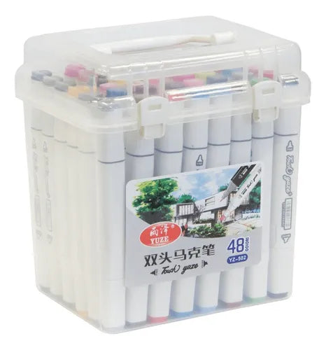 Marcadores Doble Punta Set 48 Plumones P/ Colorear + Maleta