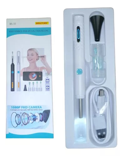 Kit De Limpieza De Oídos Con Cámara Otoscopio 1080p Wifi Color Blanco
