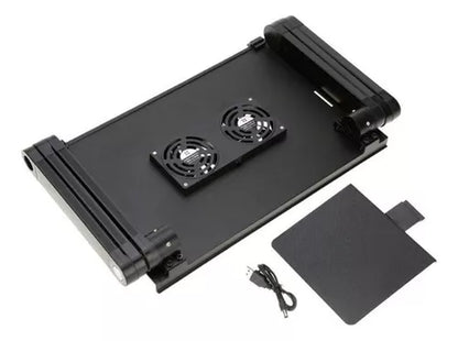 Mesa Para Laptop Notebook Plegable Cama 2 Ventiladores T8 Color Negro