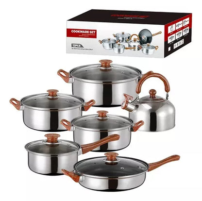 Juego De Ollas Batería De Cocina De Acero Inoxidable 12 Pcs