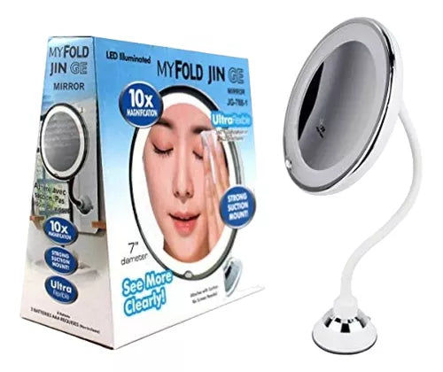 Espejo Flexible Plegable Luz Led Aumento 10x Redondo Jg-788 Color del marco Blanco