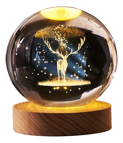 Lámpara De Mesa Decorativa Esfera Cristal Luz Led 3d Reno Estructura
