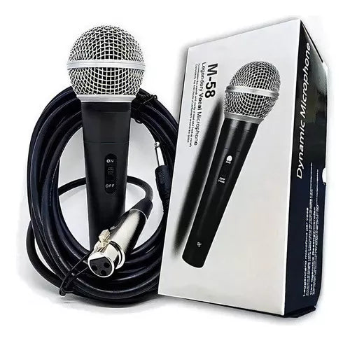 Micrófono Vocal Profesional Sm58 Dinámico Cardioide Karaoke Color Negro Con Plateado