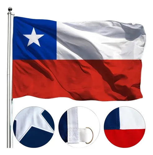 Pack 2 Bandera Chilena Bordada Reforzada 90x60 Cm Tricolor