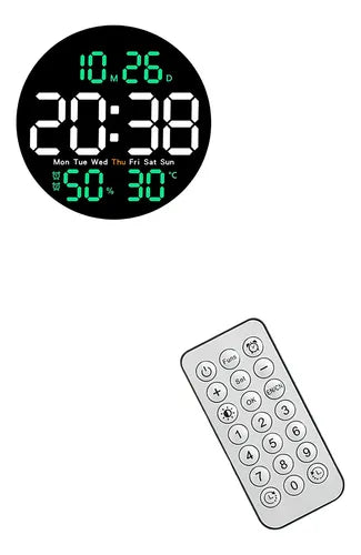Reloj De Pared Digital Led Redondo Con Control Remoto Estructura Blanco Fondo Negro