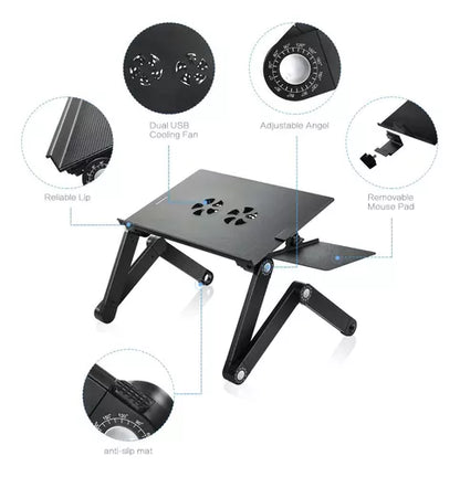 Mesa Para Laptop Notebook Plegable Cama 2 Ventiladores T8 Color Negro
