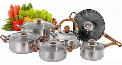 Juego De Ollas Batería De Cocina De Acero Inoxidable 12 Pcs