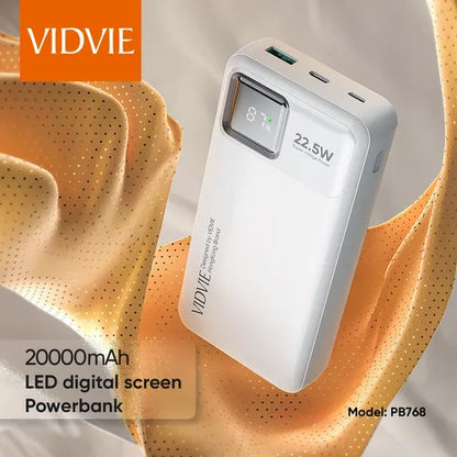 Cargador Batería Externa Vidvie Ultra Rápida Digital 20000mh Color Blanco