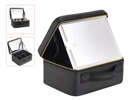 Organizador De Maquillaje Cosmetiquero Con Espejo Led Usb