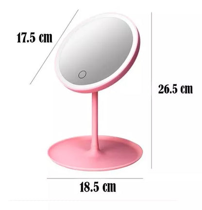 Espejo P/maquillaje Redondo 3 Tonos Luz Led Táctil Gira 360° Color del marco Rosado