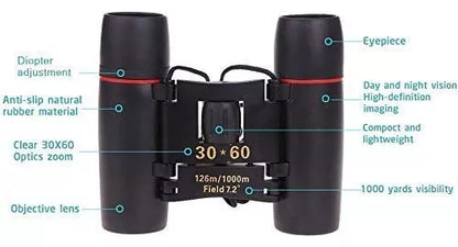 Binocular 30x60 Mini Binoculares Profesionales Prismáticos Color Negro