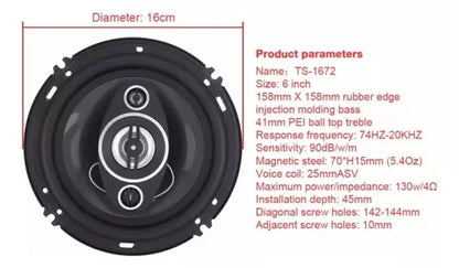 Parlante Auto Pcinener Ts-1672 500w 16 Cm Audio Color Negro