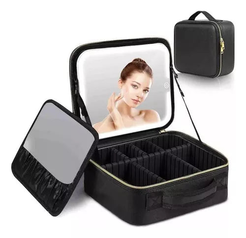 Organizador De Maquillaje Cosmetiquero Con Espejo Led Usb