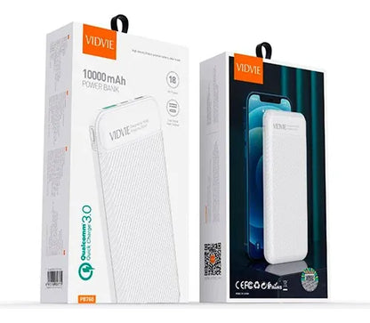 Cargador Portátil Power Bank Vidvie 10000mah 18w Pb760 Color Blanco
