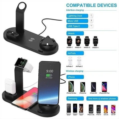 Cargador Inalambrico 3 En 1 Multifunción Soporte Para Tlf Color Negro