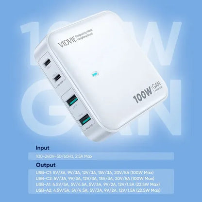 Cargador Carga Super Rápida 100w Vidvie Multifunción 4 En 1 Color Blanco
