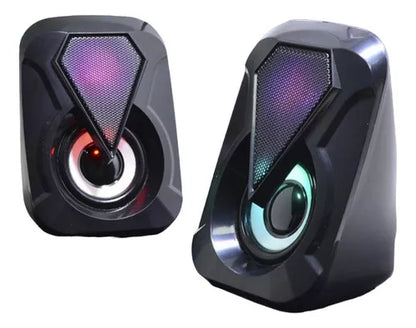 Parlantes Led Rgb Multimedia Para Pc Gamer Speaker E-1053 Color Negro